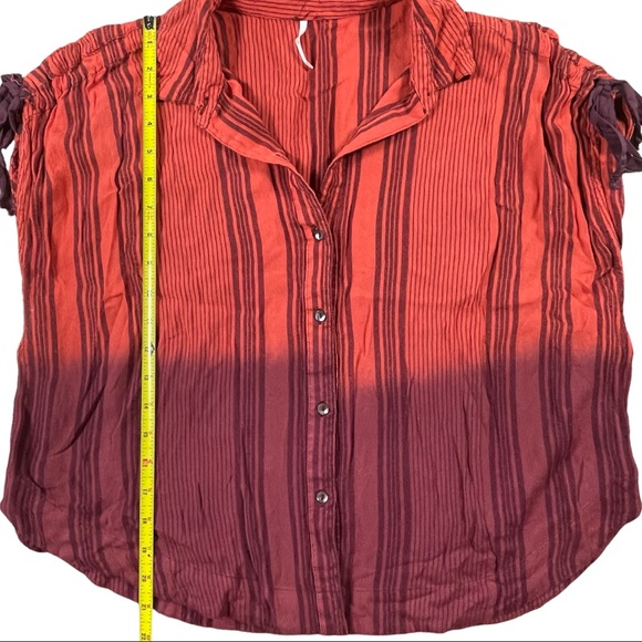 Free People size medium ombré button up maroon & orange striped short sleeve top - Picture 8 of 14